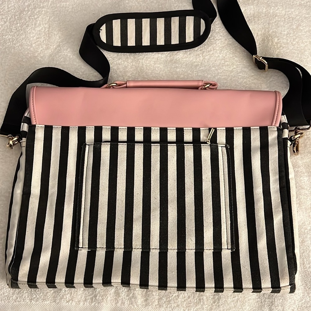 Pink and Black Striped Women's computer Bag - Picture 3 of 5